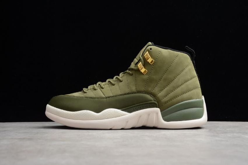 Women's Air Jordan 12 Retro Olive Canvas Metallic Gold 130690-301 Basketball Shoes