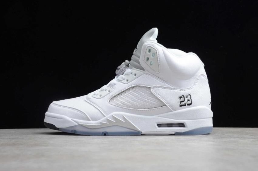 Women's Air Jordan 5 Retro SNGL DY White Silver Basketball Shoes