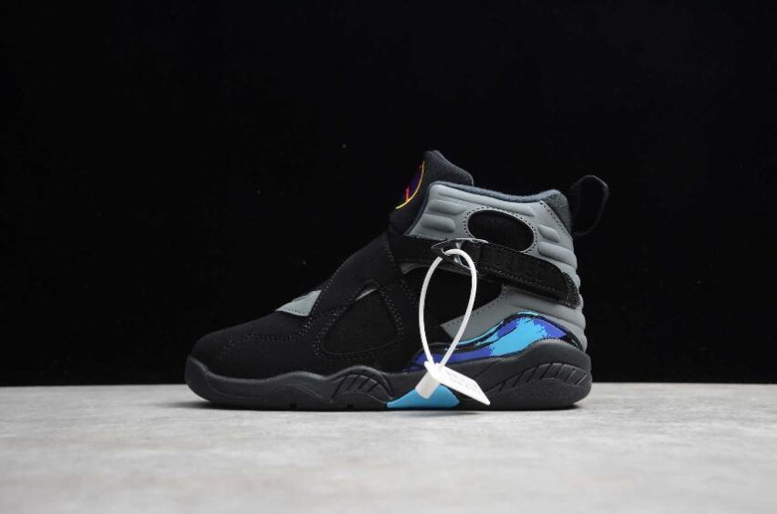 Kids Air Jordan 8 Retro TD Black Grey Blue Basketball Shoes