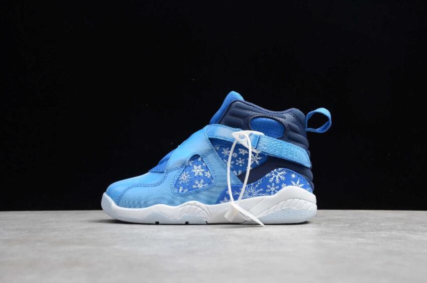 Kids Air Jordan 8 Retro TD Cobalt Blsze Blue Void White Basketball Shoes