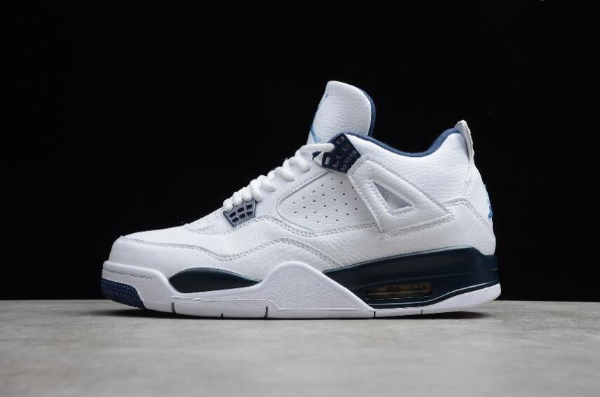 Women's Air Jordan 4 Retro LS Columbia White Legend Blue Midnight Navy Shoes Basketball Shoes