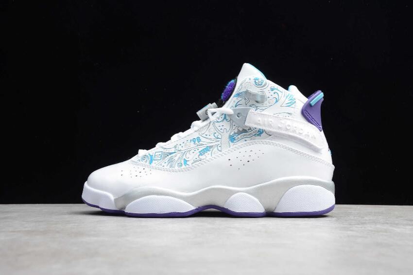 Women's Air Jordan 6 Retro Rings White Court Purple Silver Basketball Shoes
