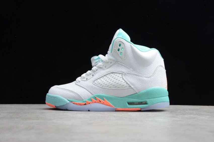 Women's Air Jordan 5 Retro GS White Crimscn Pulsc Light Aqua Basketball Shoes