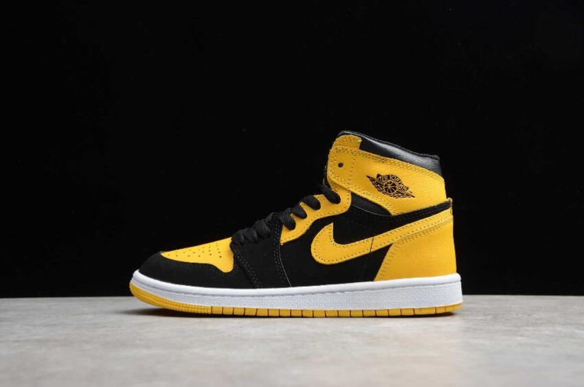 Kids Air Jordan 1 Retro High OG BP Yellow Black Basketball Shoes