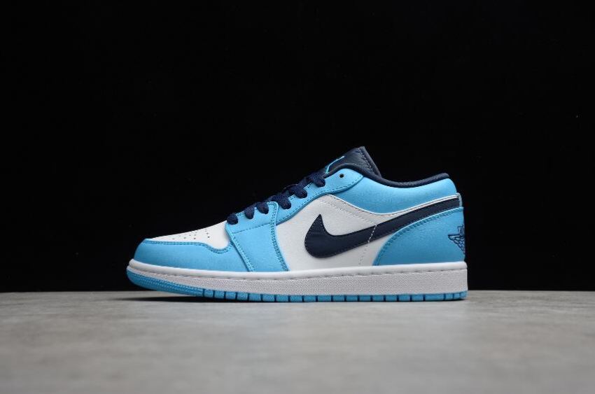 Women's Air Jordan 1 Low UNC White Dark Powder Blue Obbidian Basketball Shoes