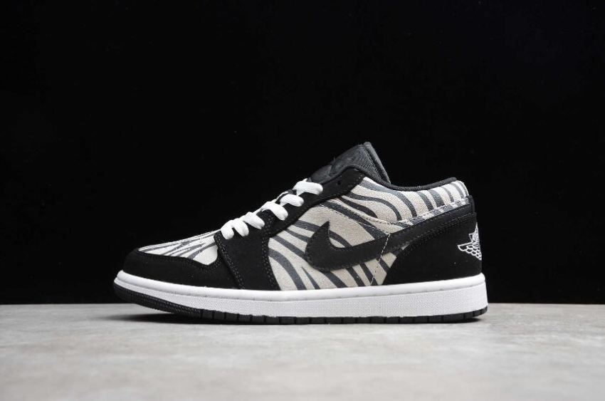 Women's Air Jordan 1 Low Black Zebra Black White Basketball Shoes