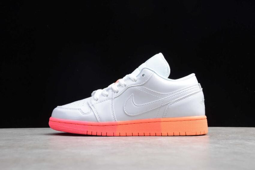 Men's Air Jordan 1 Low GS White Bright Crimson-Bright Mango-White Basketball Shoes