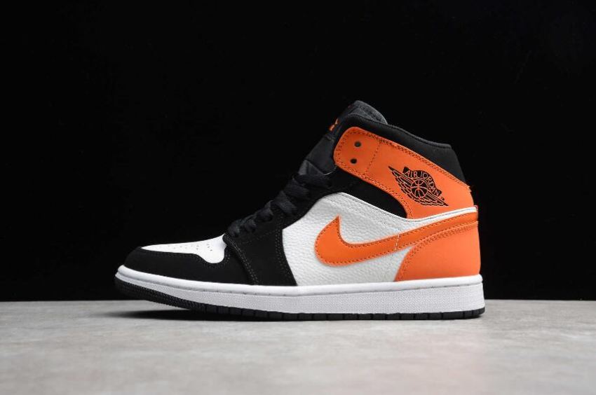 Men's Air Jordan 1 Mid Black Starfish White Basketball Shoes