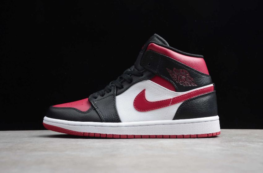 Men's Air Jordan 1 Mid Black Bred Toe White Basketball Shoes