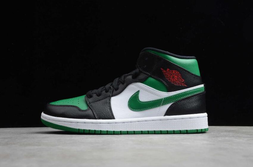 Men's Air Jordan 1 Mid Black Pine Green White Gym Red Basketball Shoes