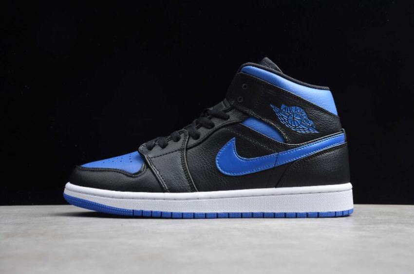 Women's Air Jordan 1 Mid Black Blue White Basketball Shoes