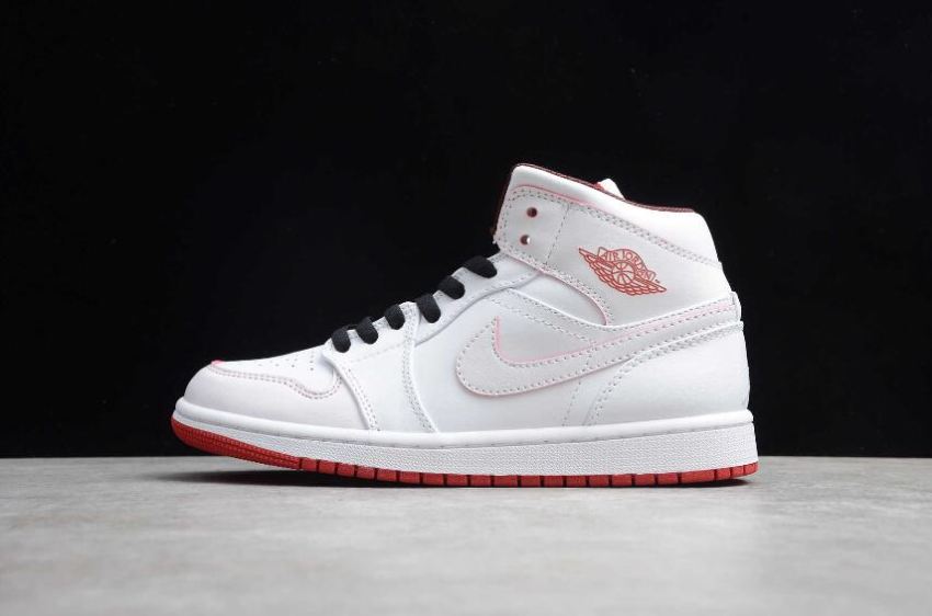 Women's Air Jordan 1 Mid White Gym Red Black Basketball Shoes