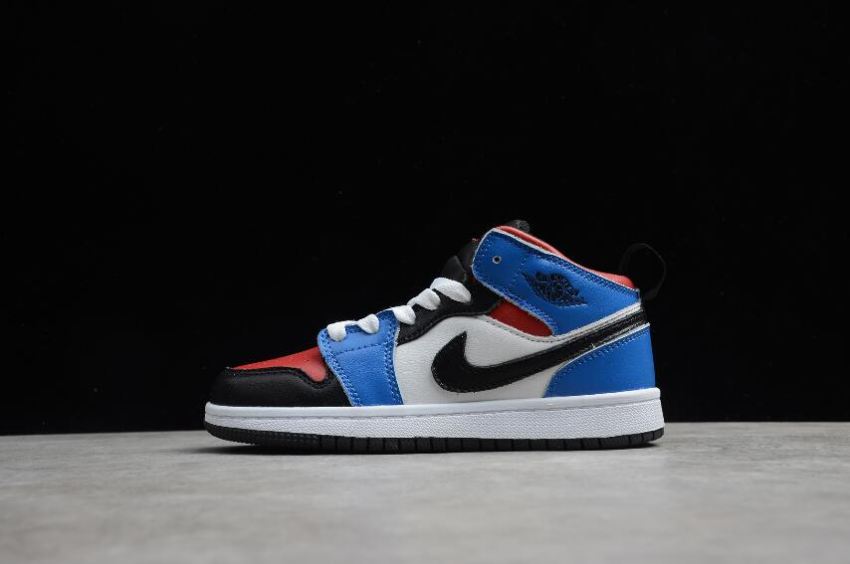 Kids Air Jordan 1 Mid Red Blue Black White Basketball Shoes - Click Image to Close