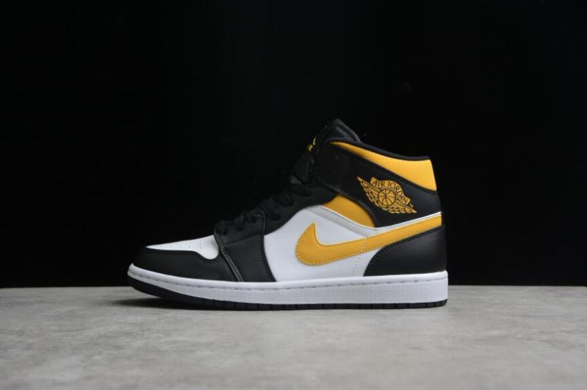 Men's Air Jordan 1 Mid White Pollen Black Basketball Shoes Basketball Shoes