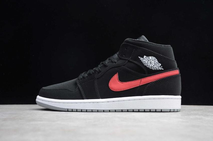 Women's Air Jordan 1 Mid All Black Red Basketball Shoes