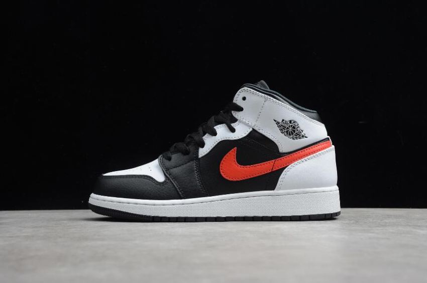 Women's Air Jordan 1 Mid GS Black Ghile Red White Basketball Shoes