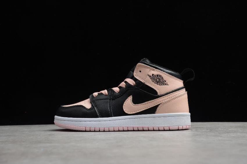 Kids Air Jordan 1 Mid Black Pink White Basketball Shoes