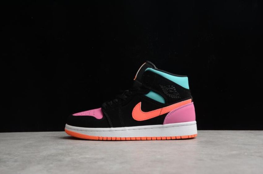 Men's Air Jordan 1 Mid Peach Black Blue Basketball Shoes