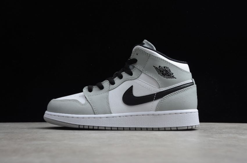 Women's Air Jordan 1 Mid GS Light Smoke Grey Black White Basketball Shoes