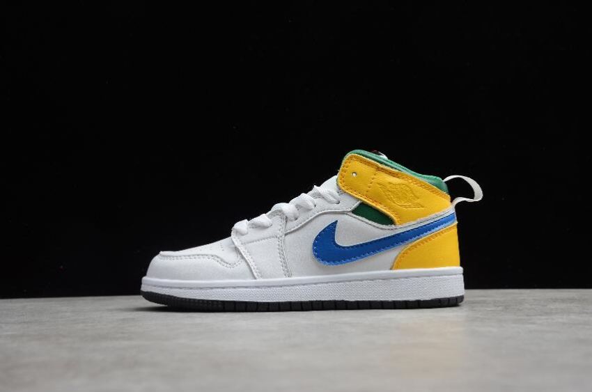 Kids Air Jordan 1 Mid White Yellow Blue Green Basketball Shoes