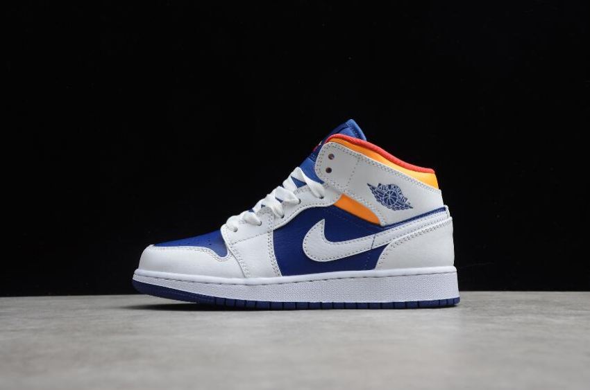 Women's Air Jordan 1 Mid GS White Blue Laser Orange Basketball Shoes