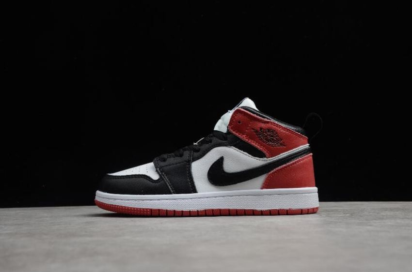 Kids Air Jordan 1 Mid Black Red White Basketball Shoes