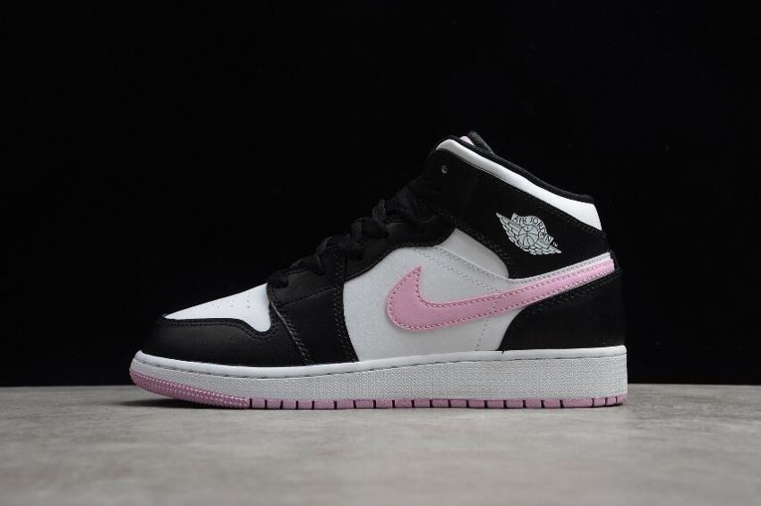 Men's Air Jordan 1 Mid GS White LT Arctic Pink Black Basketball Shoes