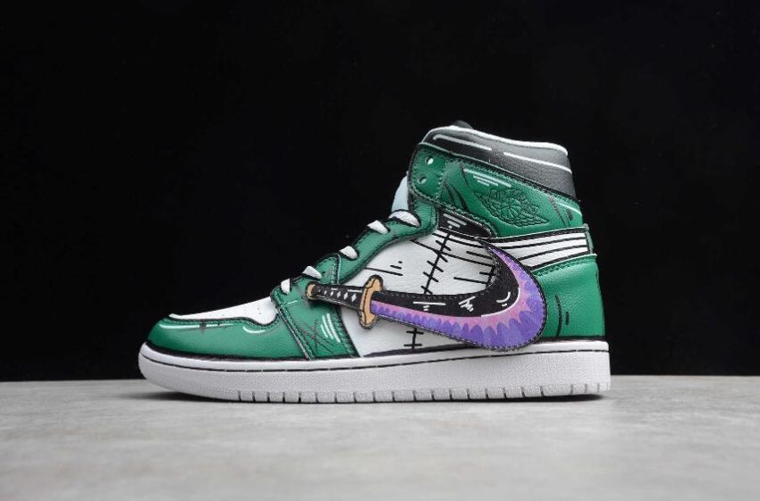 Women's Air Jordan 1 High Double Knife Green White Black Purple Basketball Shoes