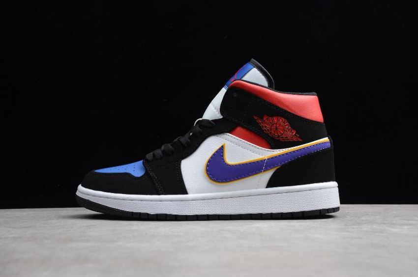 Women's Air Jordan 1 Mid Black Blue White Purple Basketball Shoes