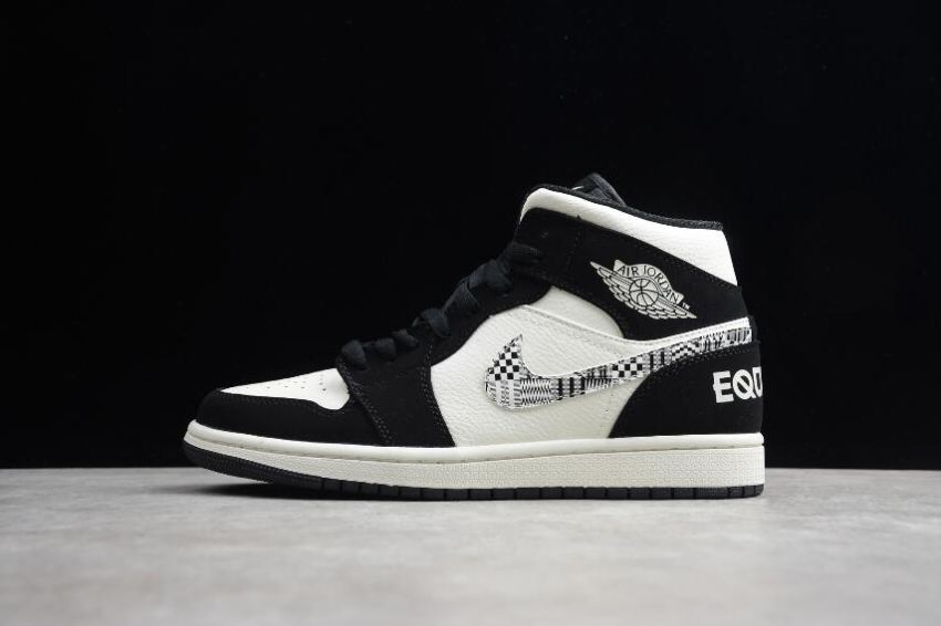 Men's Air Jordan 1 Mid SE Black White Sail Wolf Grey Basketball Shoes