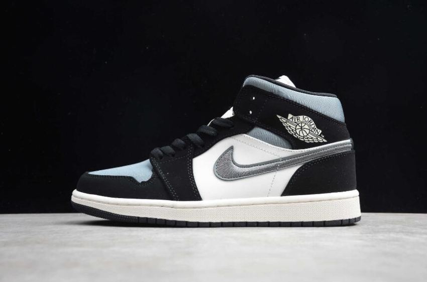 Men's Air Jordan 1 Mid Black White Grey Basketball Shoes