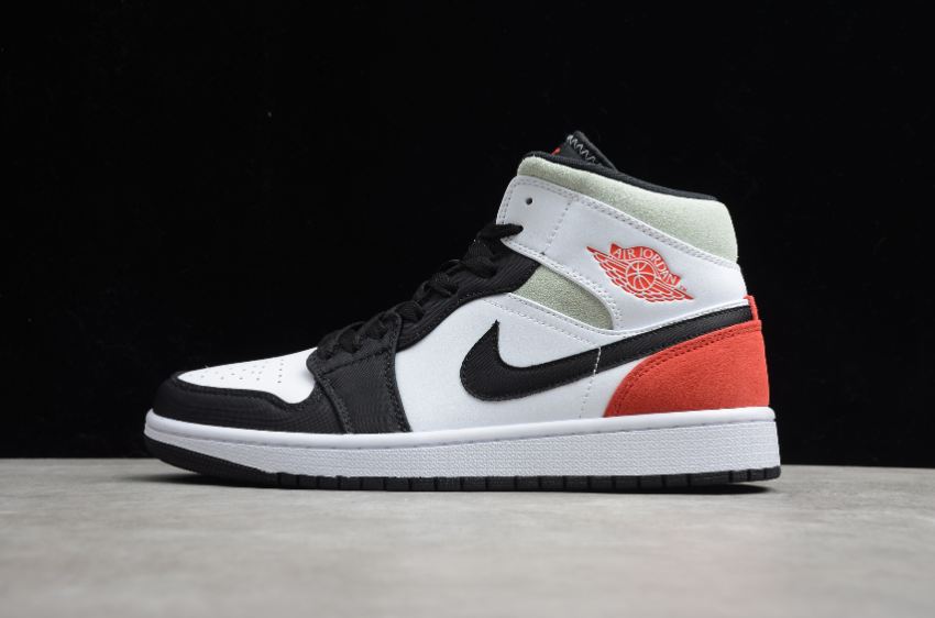 Women's Air Jordan 1 Mid Buckle Black Toes Whit Red Basketball Shoes