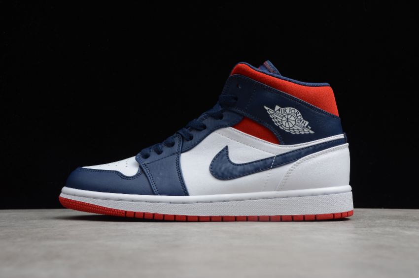 Men's Air Jordan 1 Mid SE White Navy University Red Basketball Shoes