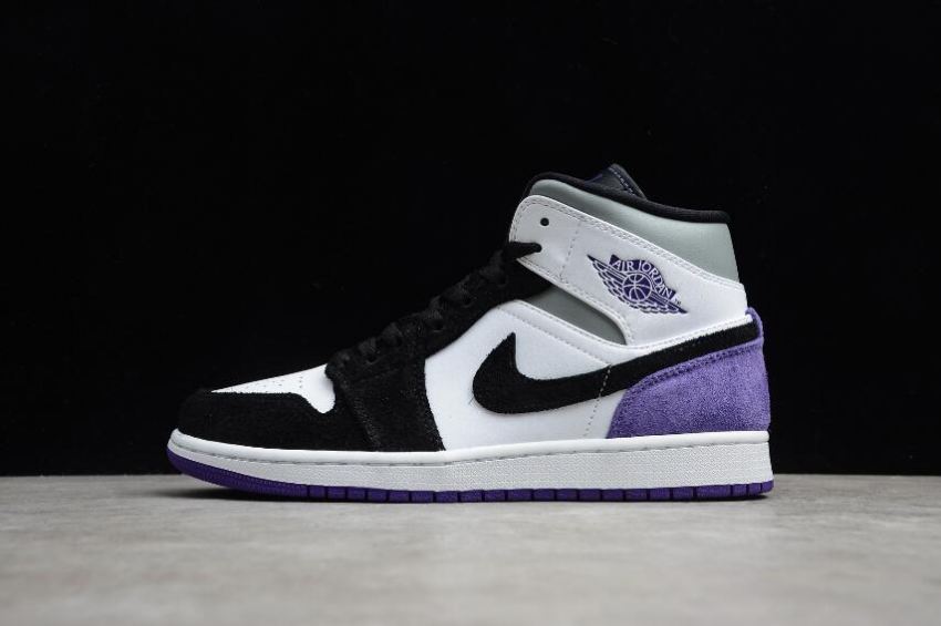 Women's Air Jordan 1 Mid SE White Court Purple Black Basketball Shoes