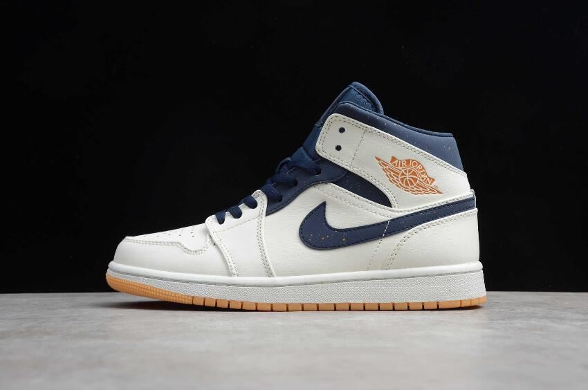 Women's Air Jordan 1 Mid Jeter Sail Bronze College Navy Basketball Shoes