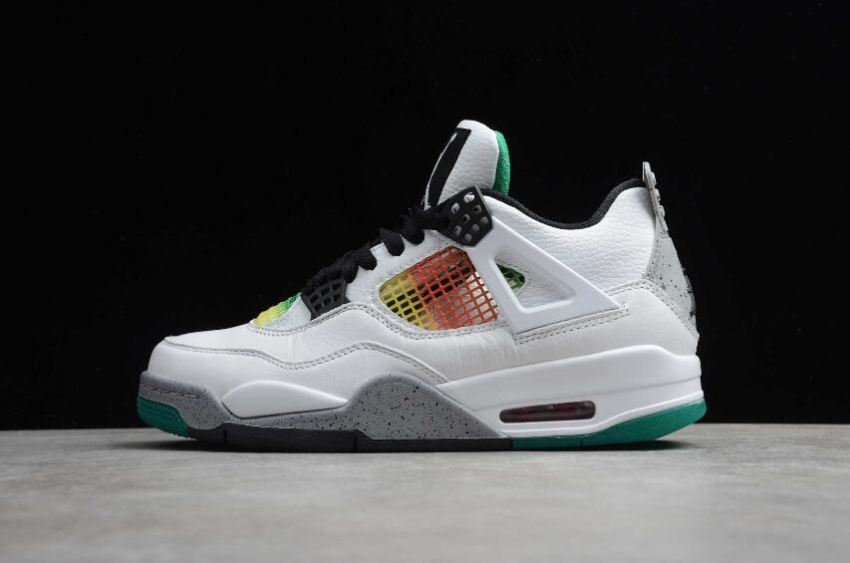 Women's Air Jordan 4 Retro Rasta White Black University Red Lucid Green Basketball Shoes