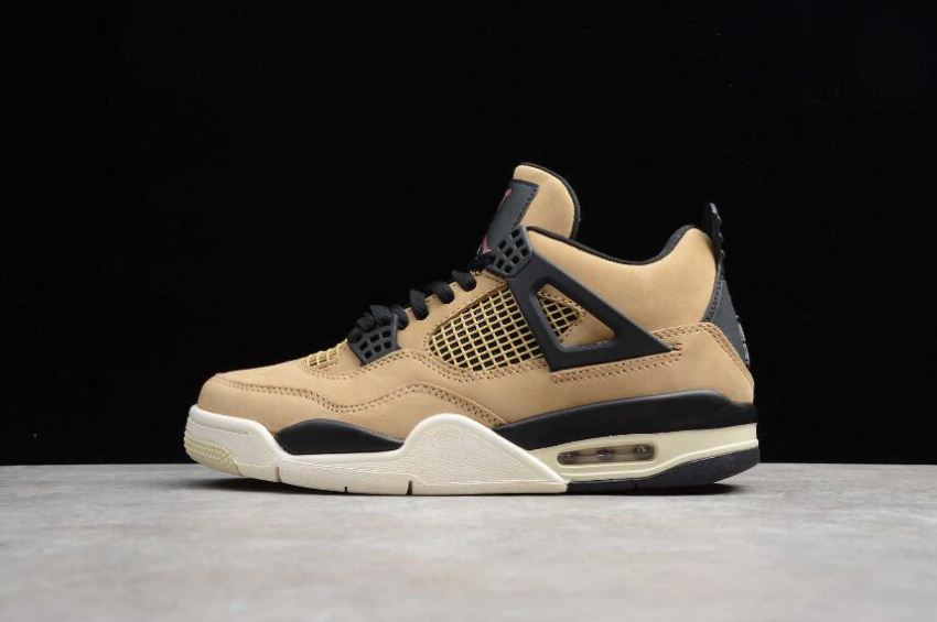 Men's Air Jordan 4 Retro Mushroom Brown Gold Black Basketball Shoes