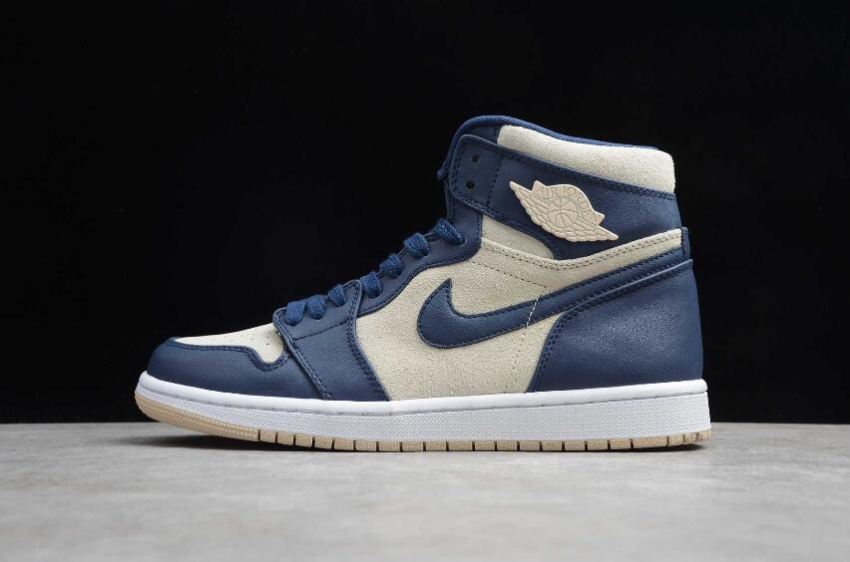 Men's Air Jordan 1 Retro PREM Midnight Navy Light Cream Basketball Shoes