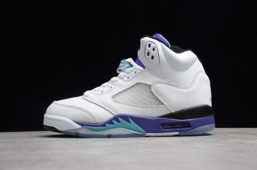 Women's Air Jordan 5 Retro High OG White Grape Black Basketball Shoes