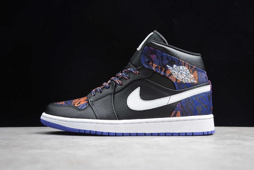 Men's Air Jordan 1 Mid SE Black White Rush Violet Basketball Shoes