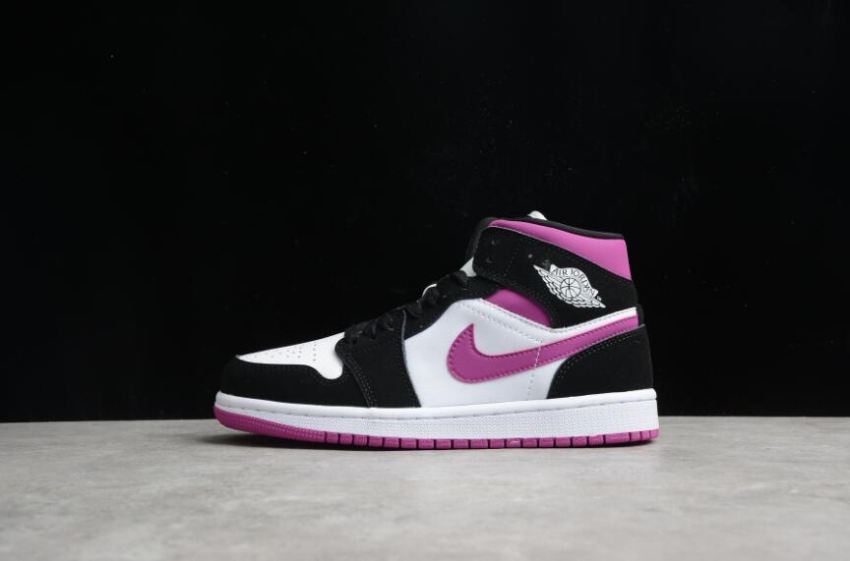 Men's Air Jordan 1 Mid Black Cactus Flower White Basketball Shoes