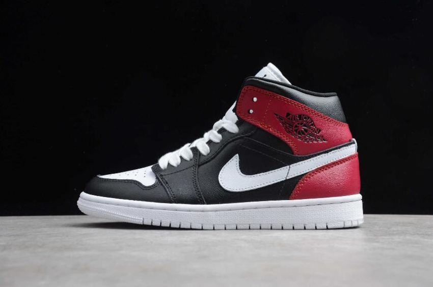 Men's Air Jordan 1 Mid Black White Noble Red Basketball Shoes