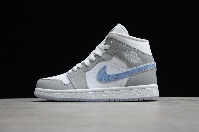 Women's Air Jordan 1 Mid White Gray Blue Basketball Shoes