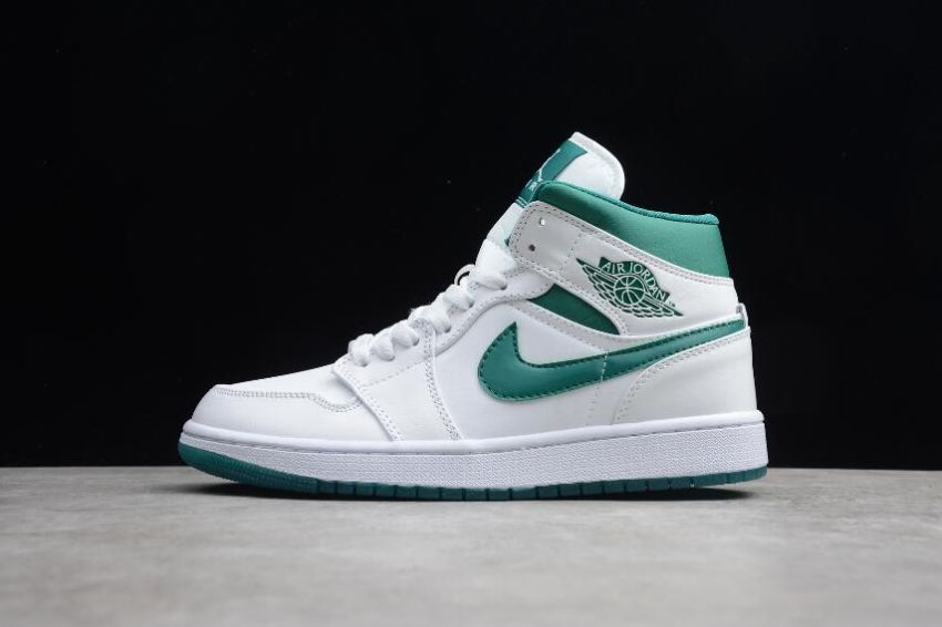 Men's Air Jordan 1 Mid SE White Mystic Green White Basketball Shoes