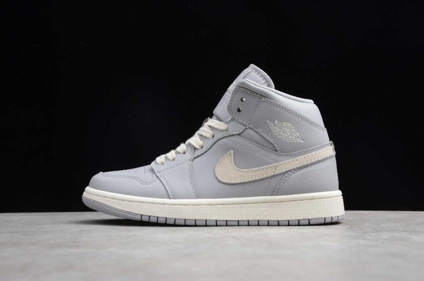 Women's Air Jordan 1 Mid Atmosphere Grey Pale Ivory Basketball Shoes