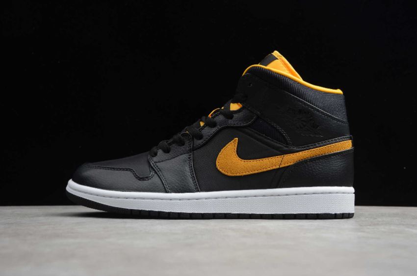 Women's Air Jordan 1 Mid SE Black University Gold White Basketball Shoes
