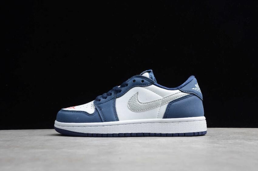 Men's Nike SB x Air Jordan 1 Low Midnight Navy White-Ember Glow-Metallic Silver Basketball Shoes