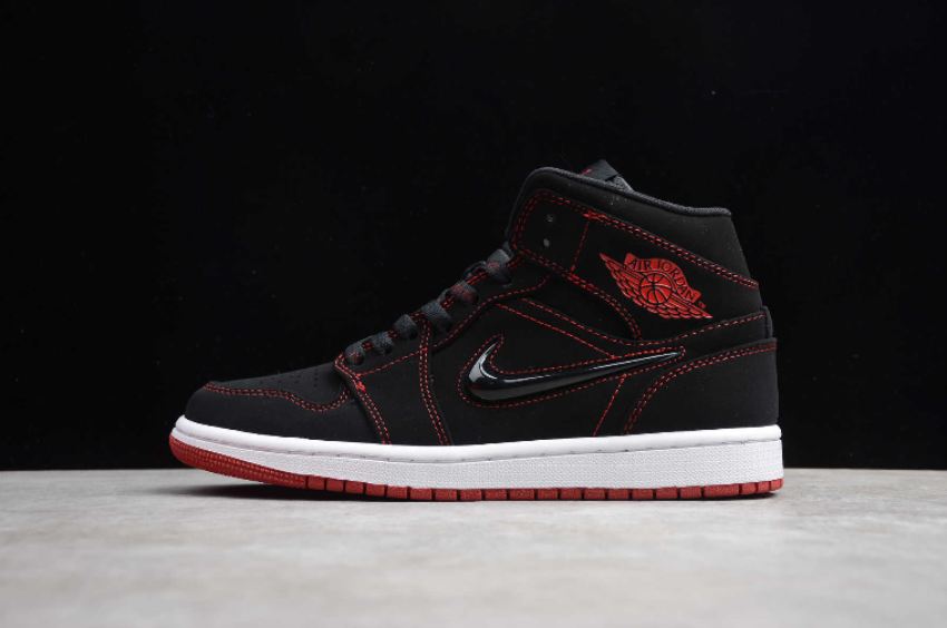 Men's Air Jordan 1 Mid Fearless Black Gym Red White Basketball Shoes