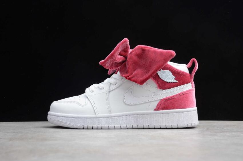 Women's Air Jordan 1 Mid Bow GS White Noble Red Basketball Shoes