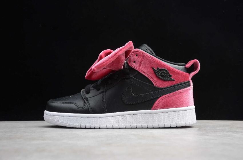 Women's Air Jordan 1 Mid Bow GS Black Noble Red Basketball Shoes
